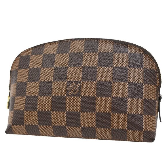 LOUIS VUITTON Pochette Cosmetic Pouch Damier Ebene Leather Brown - Picture 2 of 5
